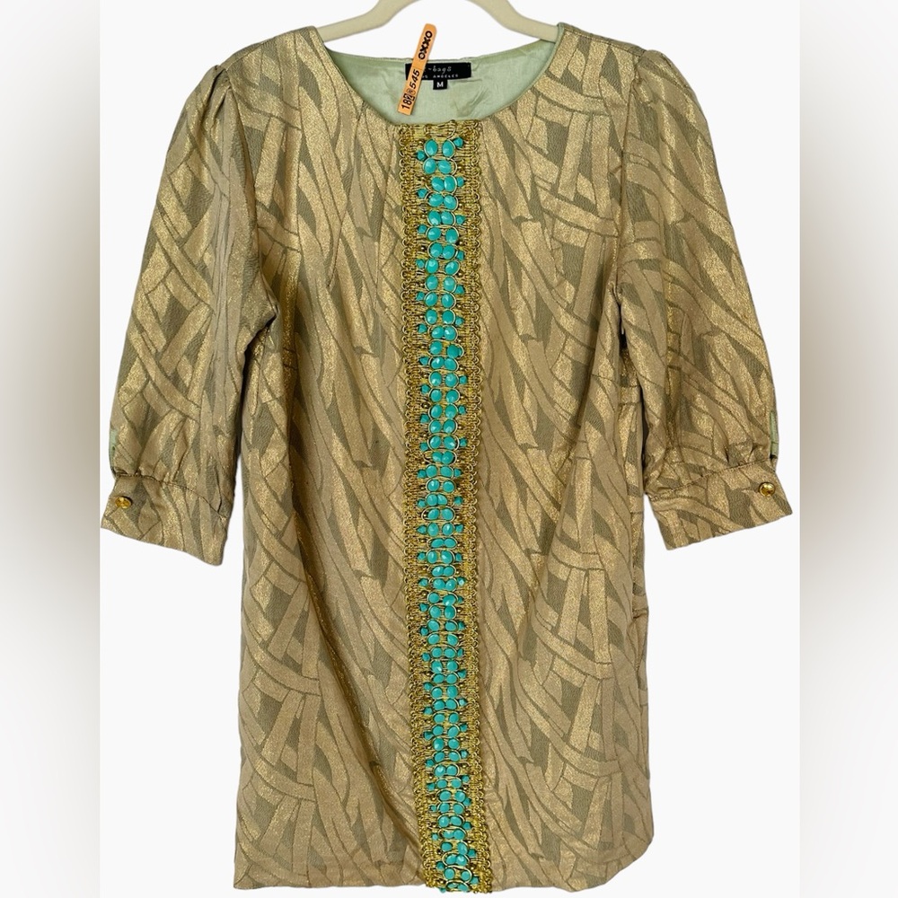 Vintage Golden Dress with turquoise detailing size M